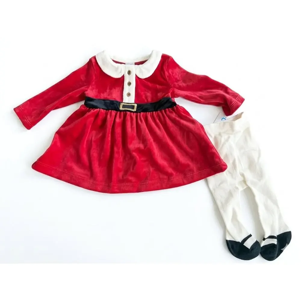 NEW! 3M Carter's Baby Girls Christmas 2PC Santa Dress & Tights Set